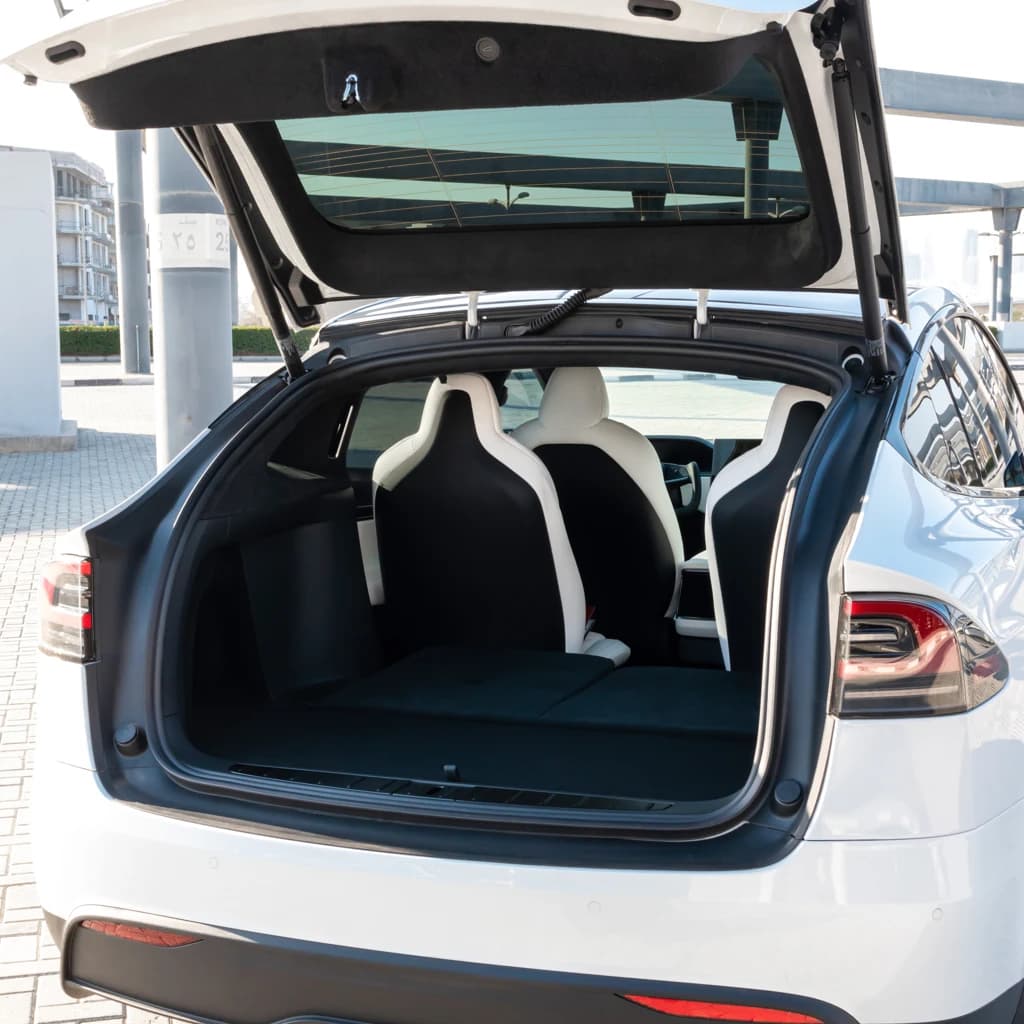 Tesla Model X 2023 White trunk open